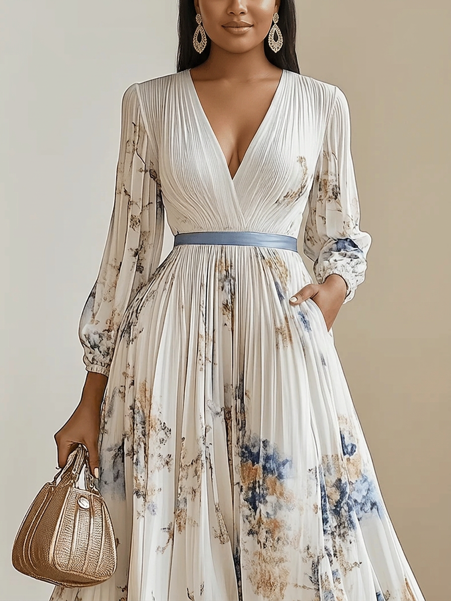 Amalia | White Floral Chiffon Balloon Sleeve Maxi Dress