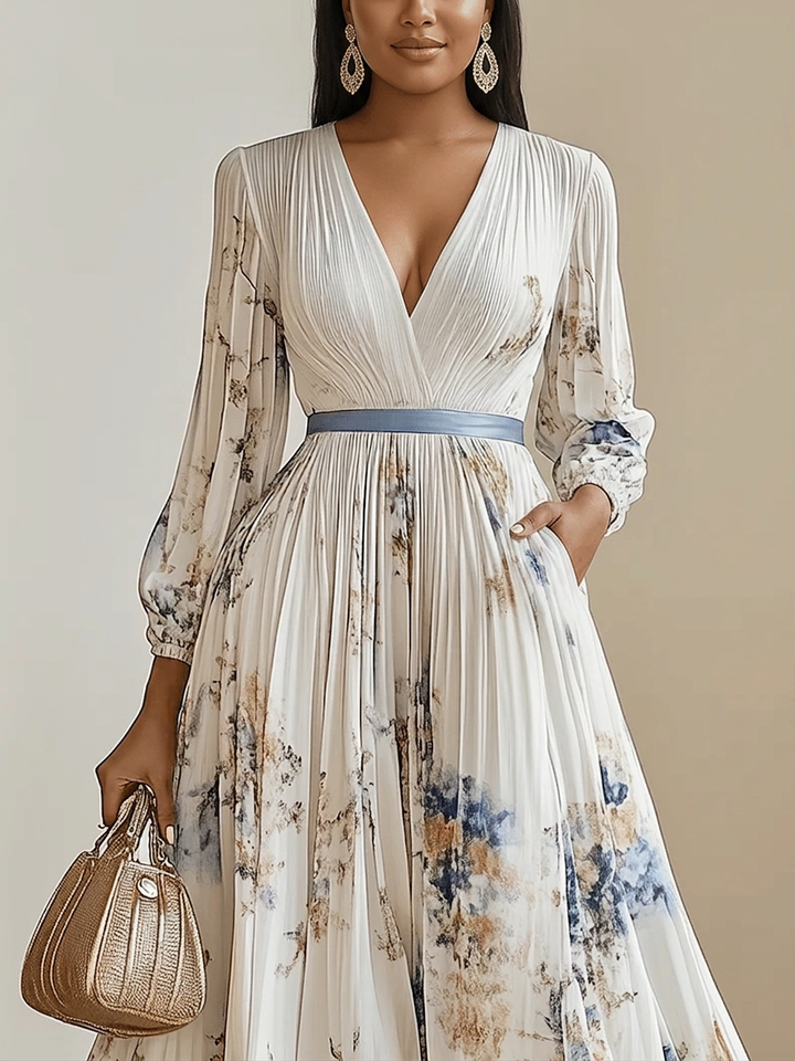 Amalia | White Floral Chiffon Balloon Sleeve Maxi Dress