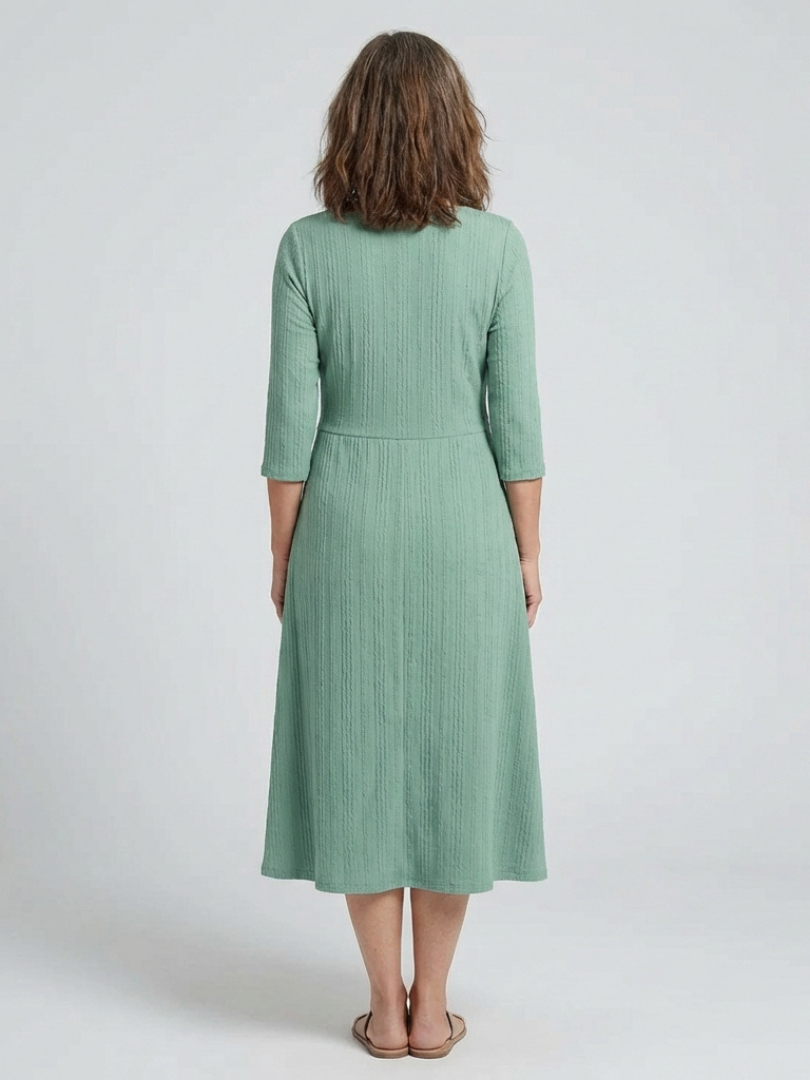 Isolde | Cross Pleated V Neck Button Front Midi Dress