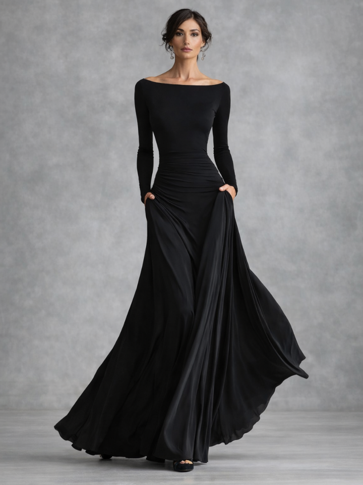 Maris | Draped Long Sleeve Maxi Dress