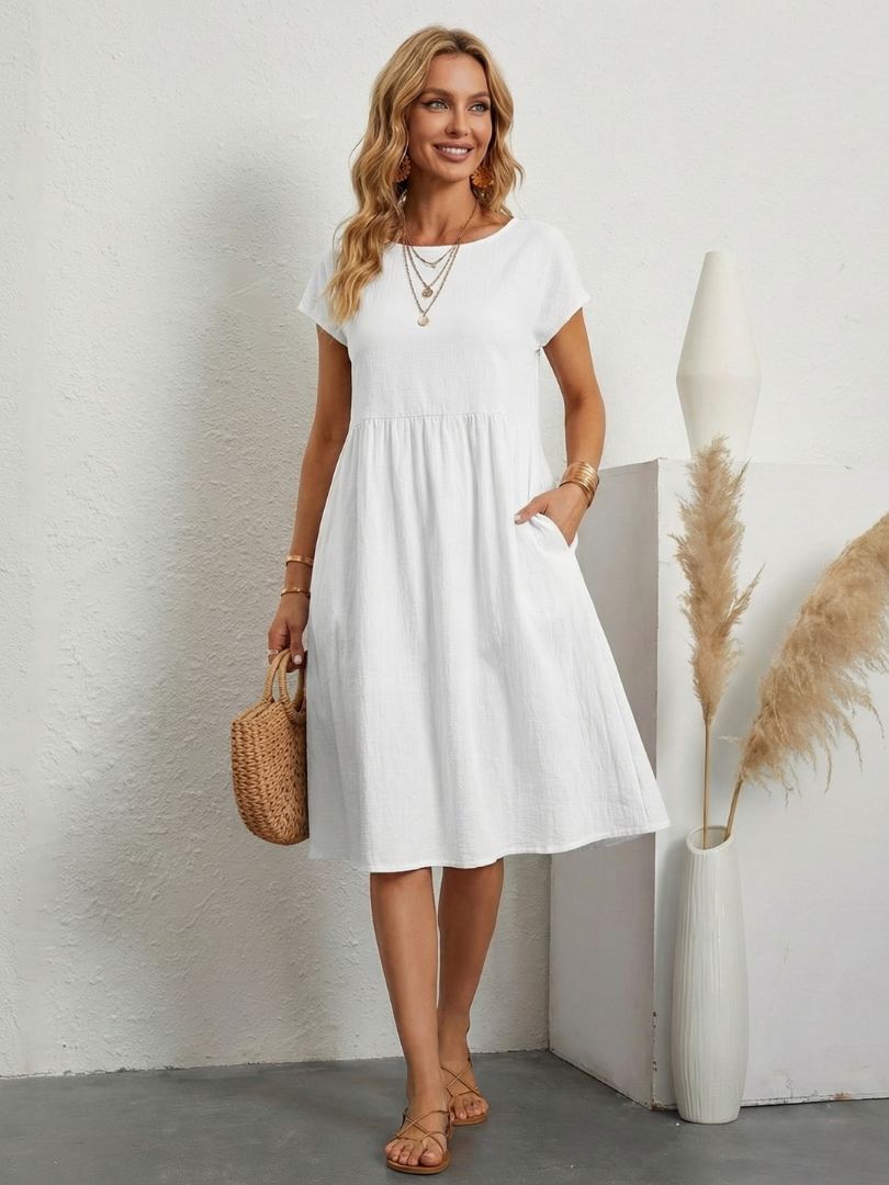 Lillian | Short Sleeve Knee Length Pocket Dress