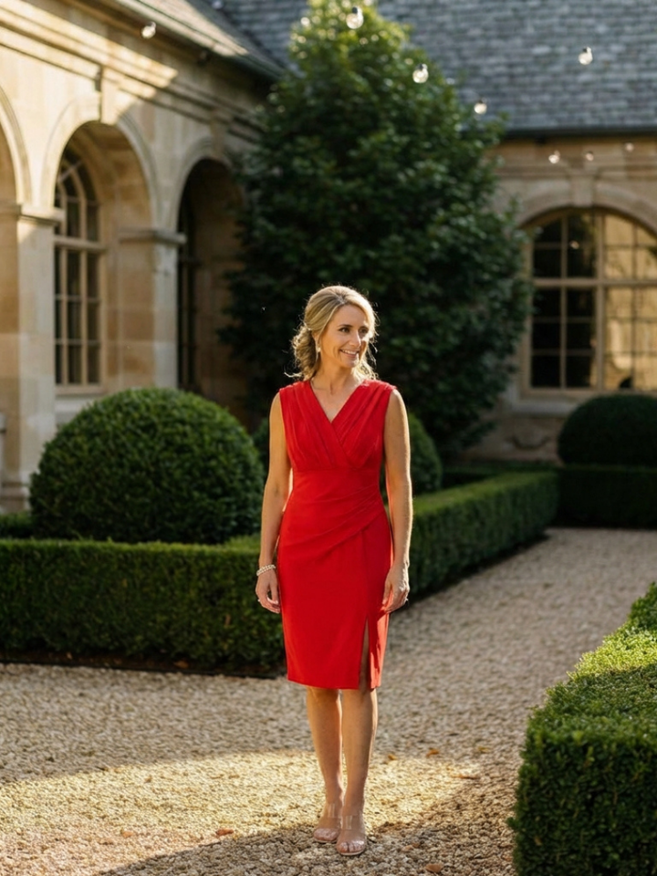 Vanessa | Sleeveless V Neck Knee Length Dress With Front Slit