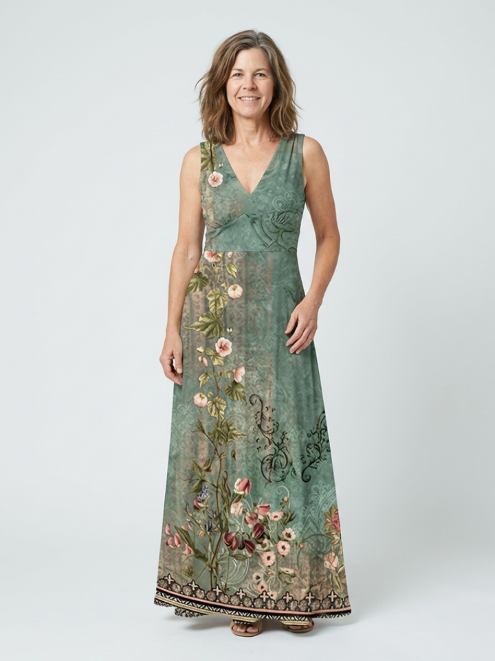 Seraphina | Sleeveless V Neck Floral Maxi Dress