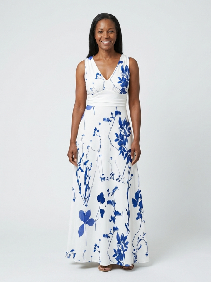 Seraphina | Sleeveless V Neck Floral Maxi Dress
