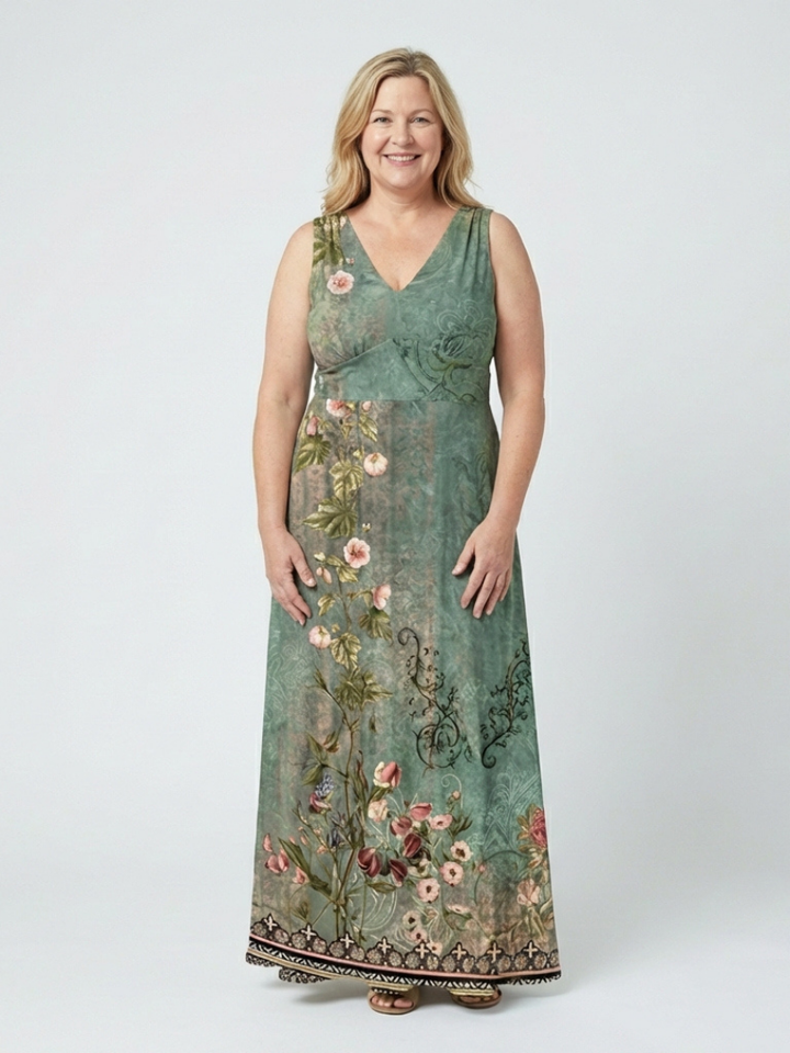 Seraphina | Sleeveless V Neck Floral Maxi Dress