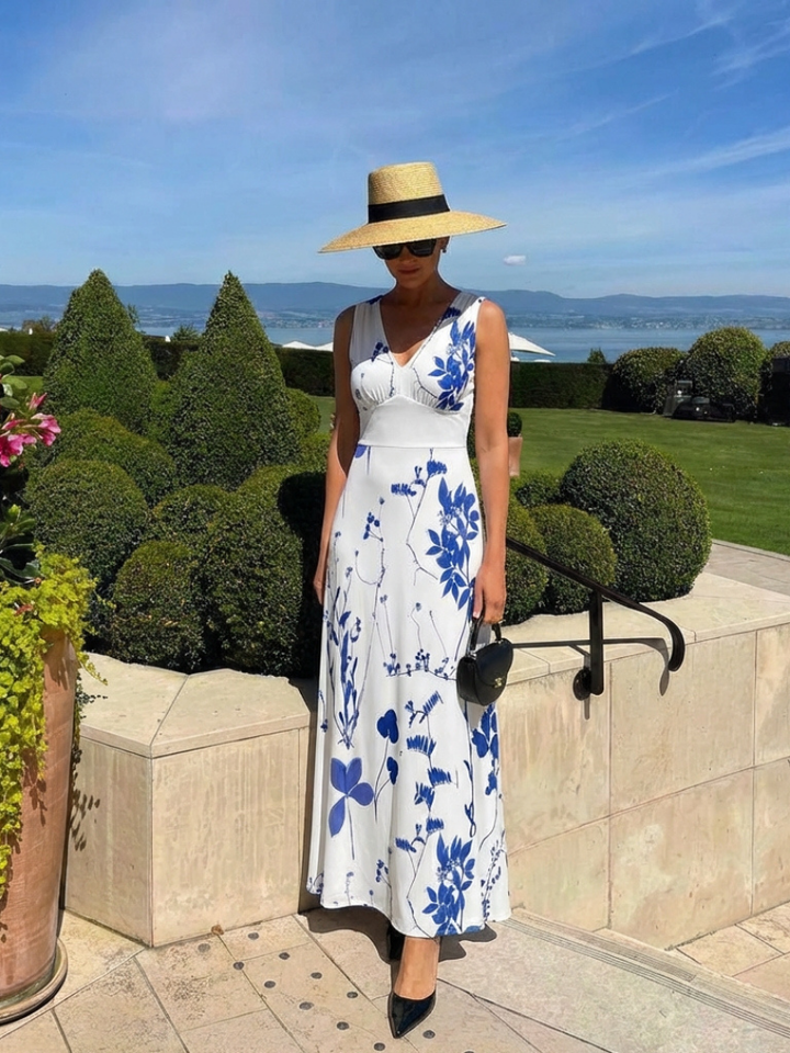 Seraphina | Sleeveless V Neck Floral Maxi Dress