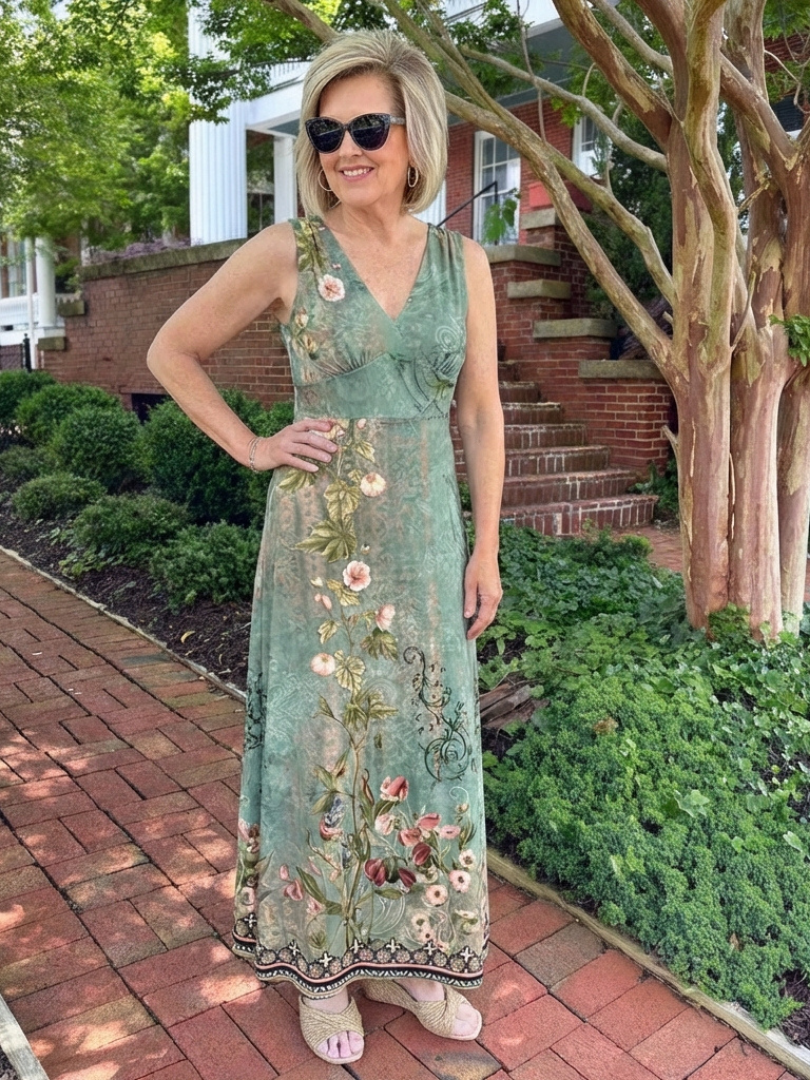 Seraphina | Sleeveless V Neck Floral Maxi Dress