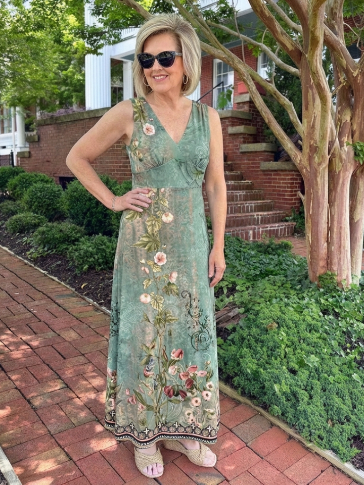 Seraphina | Sleeveless V Neck Floral Maxi Dress