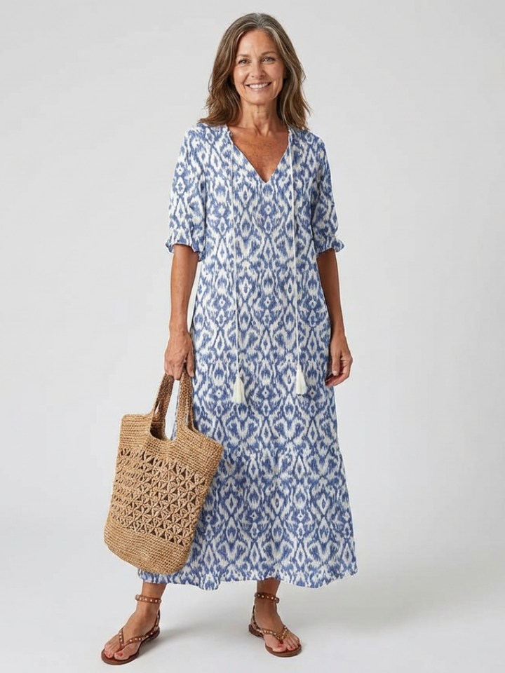 Lillian | Floral V Neck Short Sleeve Midi Dress