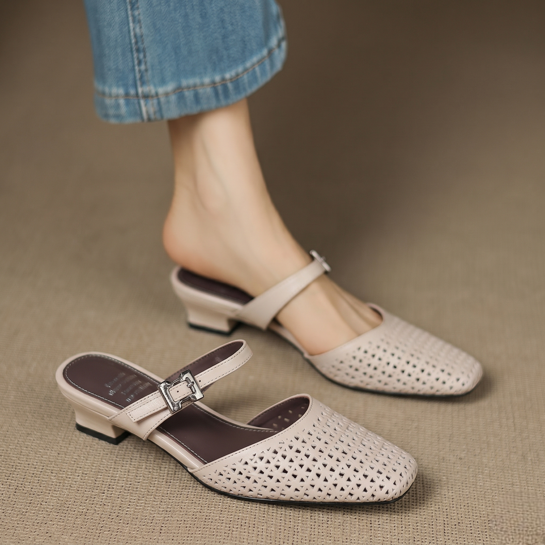Ovia | Perforated Mary Jane Heel Mules