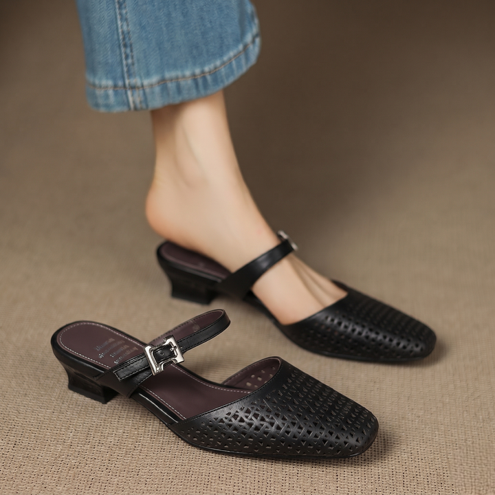 Ovia | Perforated Mary Jane Heel Mules