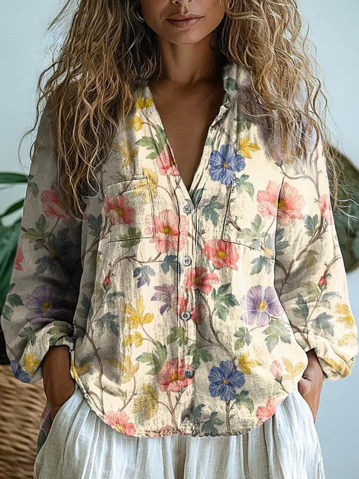 Helena™ | Vintage Floral-Print Blouse