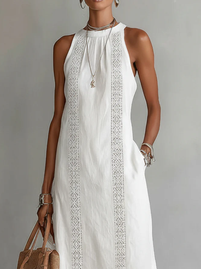 Julie | Sleeveless Lace Detail Midi Dress
