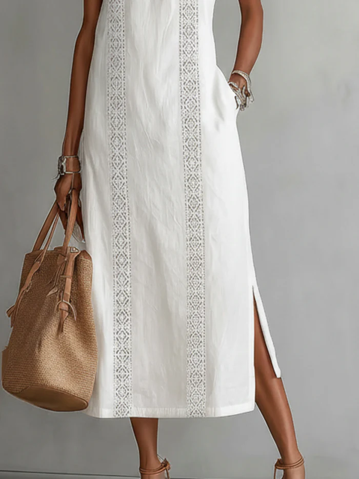 Julie | Sleeveless Lace Detail Midi Dress