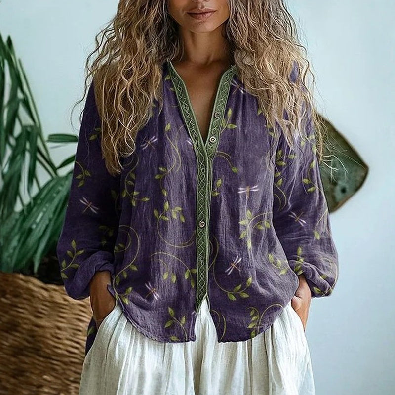 Petra™ | Women's Embroidered V-Neck Long Sleeve Blouse