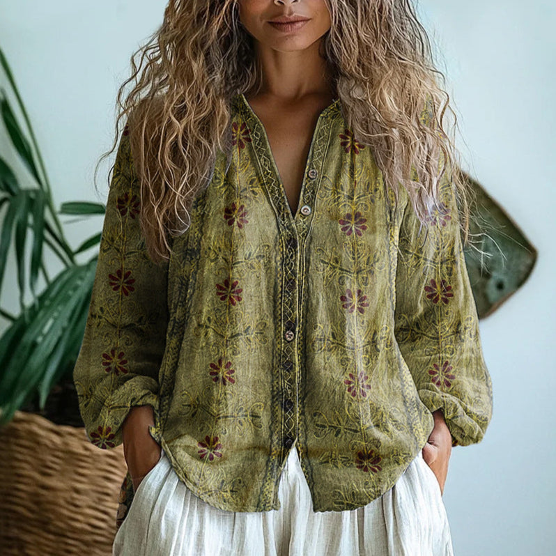 Petra™ | Women's Embroidered V-Neck Long Sleeve Blouse
