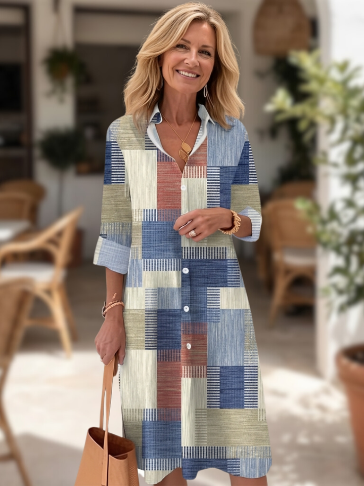Aurelia | Patchwork Button Front Shirt Dress