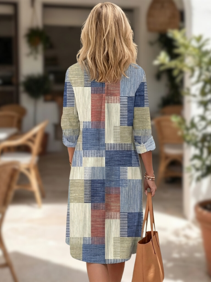 Aurelia | Patchwork Button Front Shirt Dress
