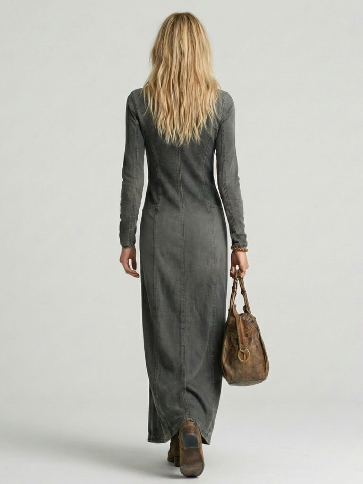 Sienna | Button Front Denim Maxi Dress