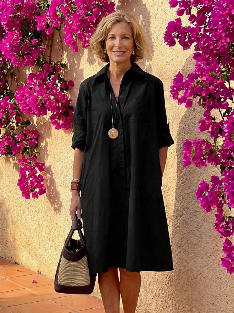 Evelyn | Button Front Collared Midi Shirt Dress