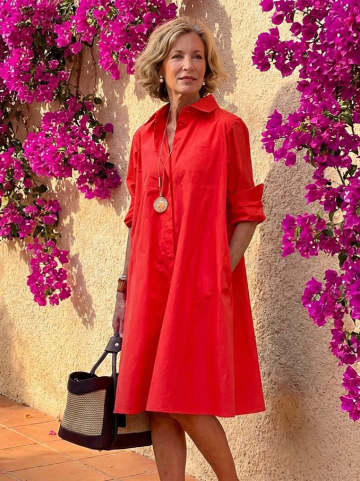 Evelyn | Button Front Collared Midi Shirt Dress
