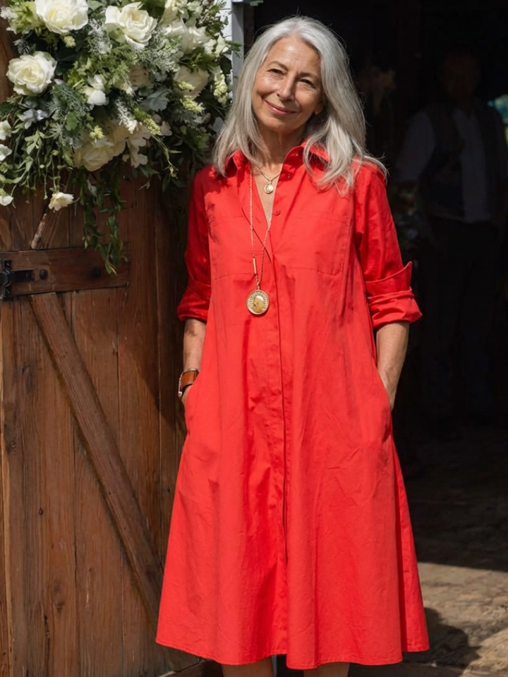 Evelyn | Button Front Collared Midi Shirt Dress