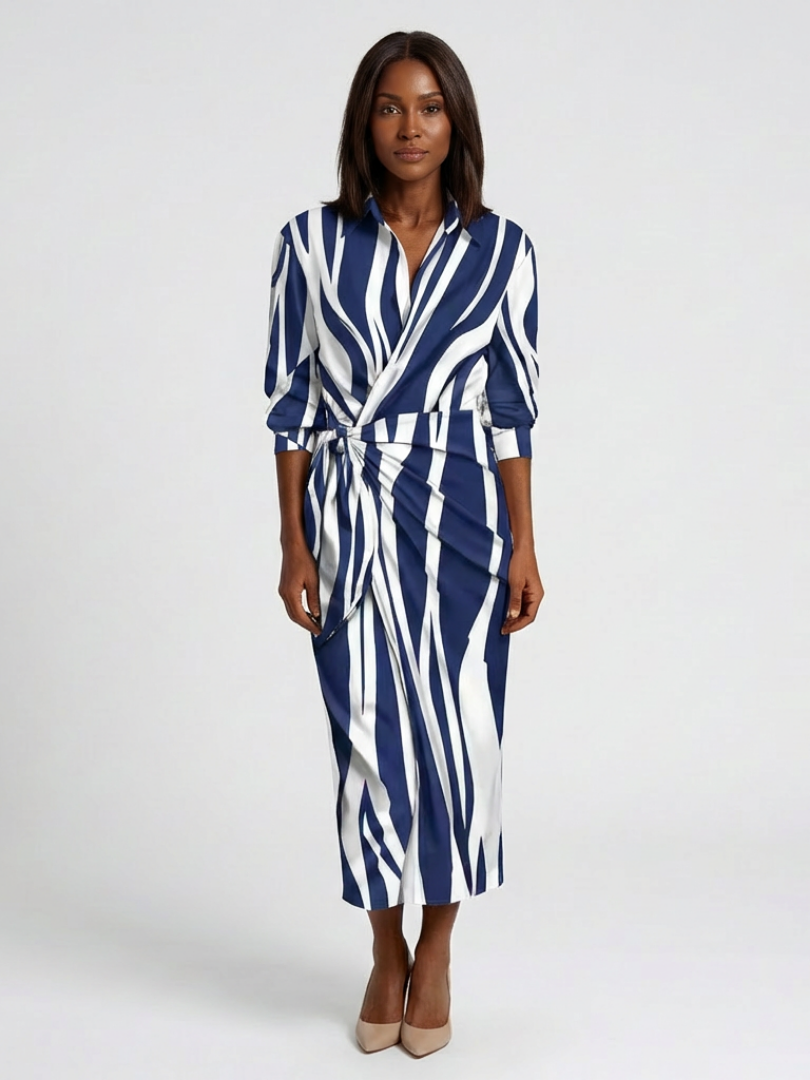 Nadine | Long Sleeve Printed Midi Wrap Dress