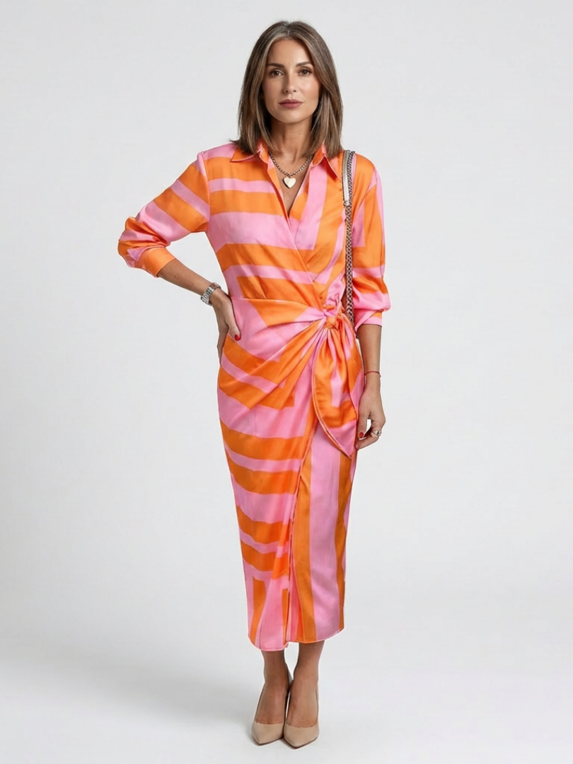 Nadine | Long Sleeve Printed Midi Wrap Dress