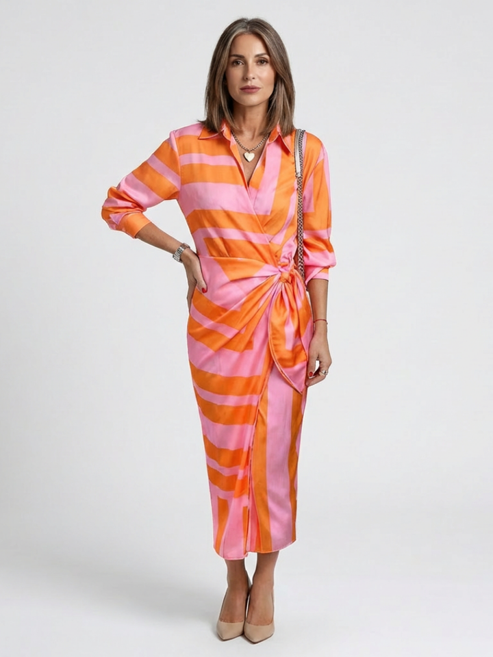Nadine | Long Sleeve Printed Midi Wrap Dress
