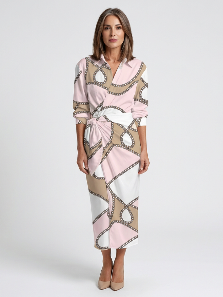 Nadine | Long Sleeve Printed Midi Wrap Dress