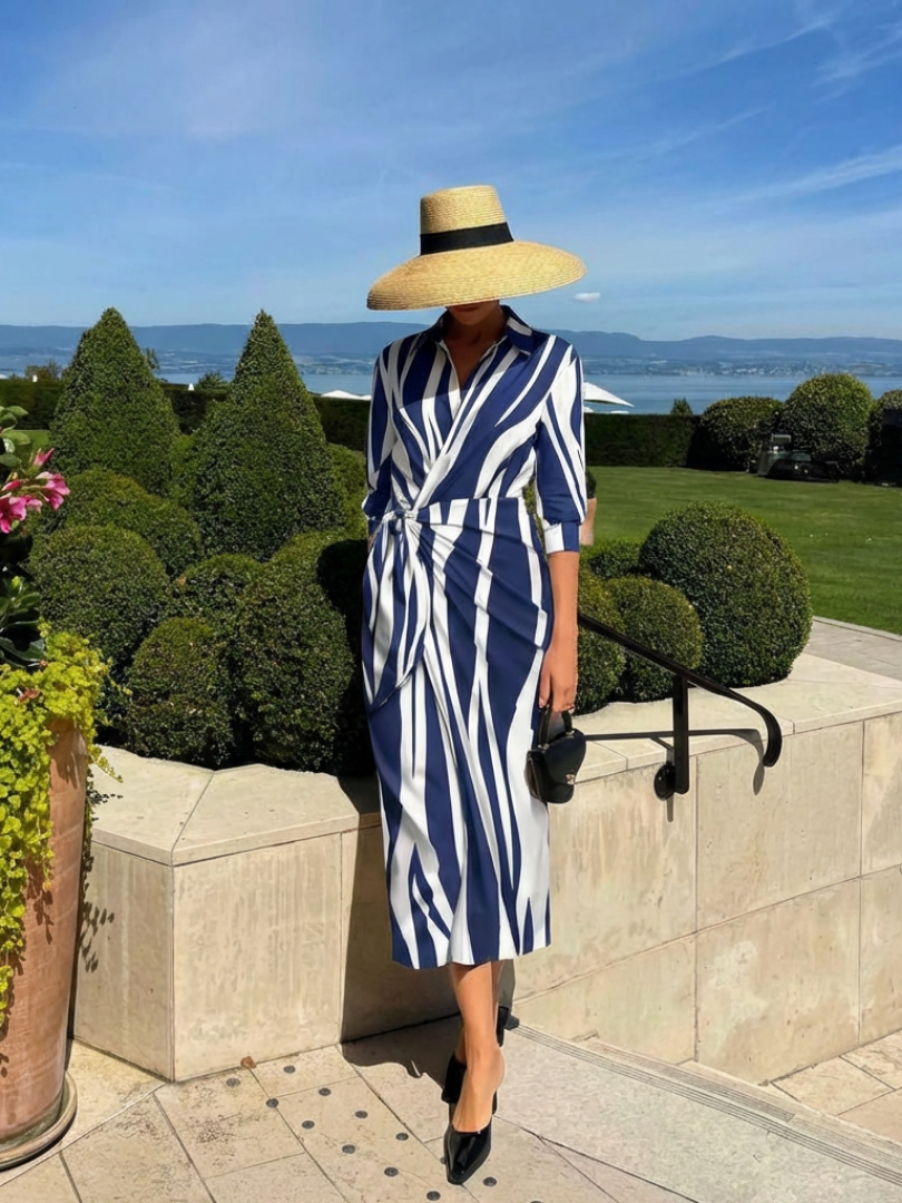 Nadine | Long Sleeve Printed Midi Wrap Dress