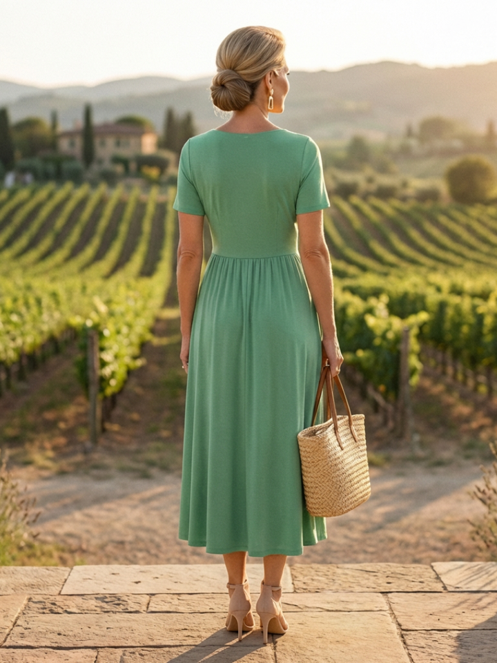 Marina | Short Sleeve V Neck Maxi Dress